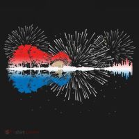 Patriotic Guitar Lake Reflections Night Sky 4th Of July Bucket Hat thumb 4