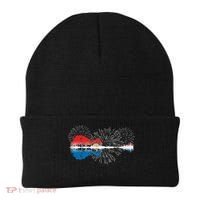 Patriotic Guitar Lake Reflections Night Sky 4th Of July Beanie thumb 0