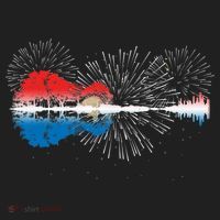 Patriotic Guitar Lake Reflections Night Sky 4th Of July Beanie thumb 2