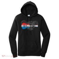 Patriotic Guitar Lake Reflections Night Sky 4th Of July Women's Hoodie thumb 0