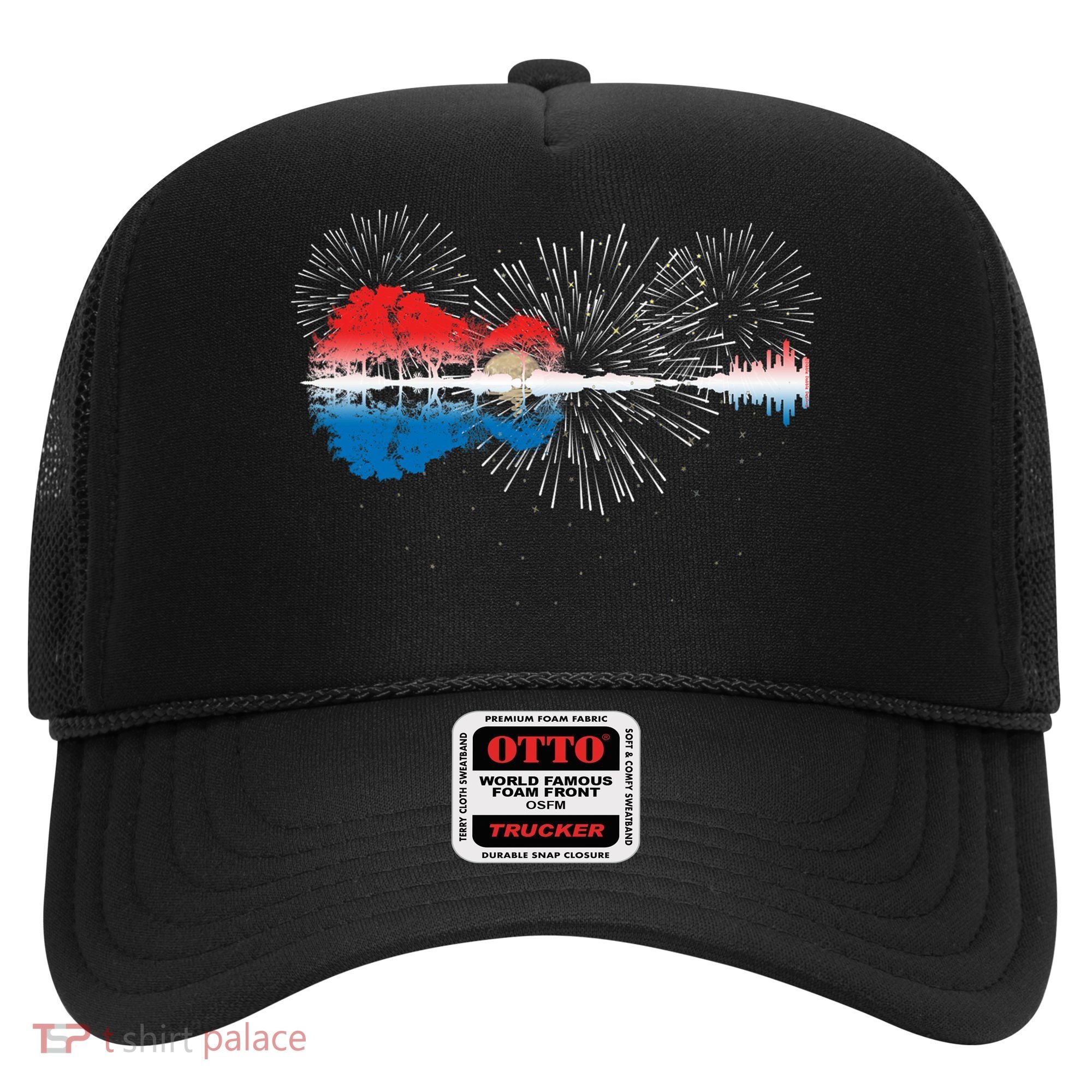 Patriotic Guitar Lake Reflections Night Sky 4th Of July Hat