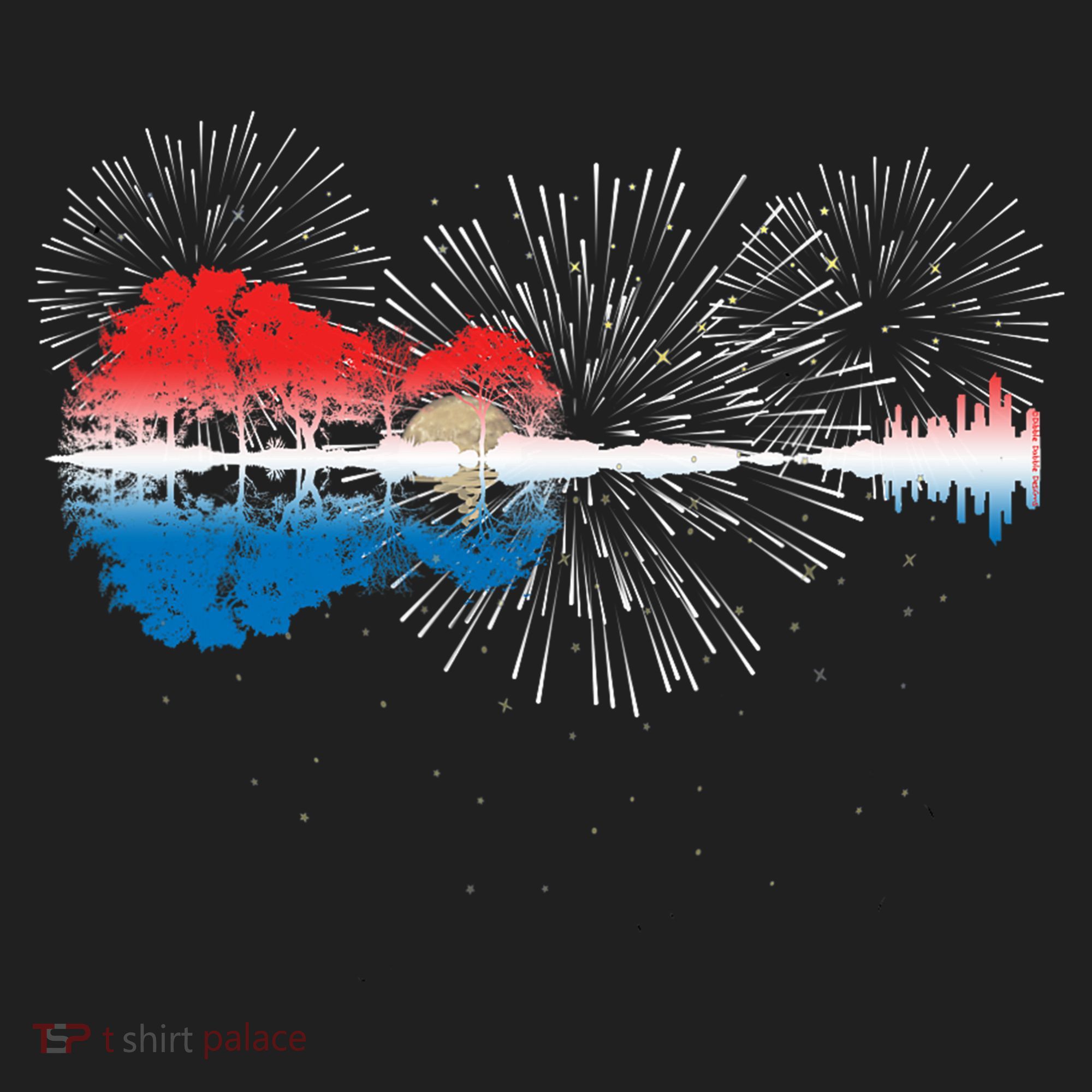 Patriotic Guitar Lake Reflections Night Sky 4th Of July Hat