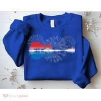 Patriotic Guitar Lake Reflections Night Sky 4th Of July Sweatshirt thumb 2