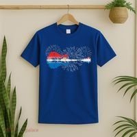 Patriotic Guitar Lake Reflections Night Sky 4th Of July T-Shirt thumb 2