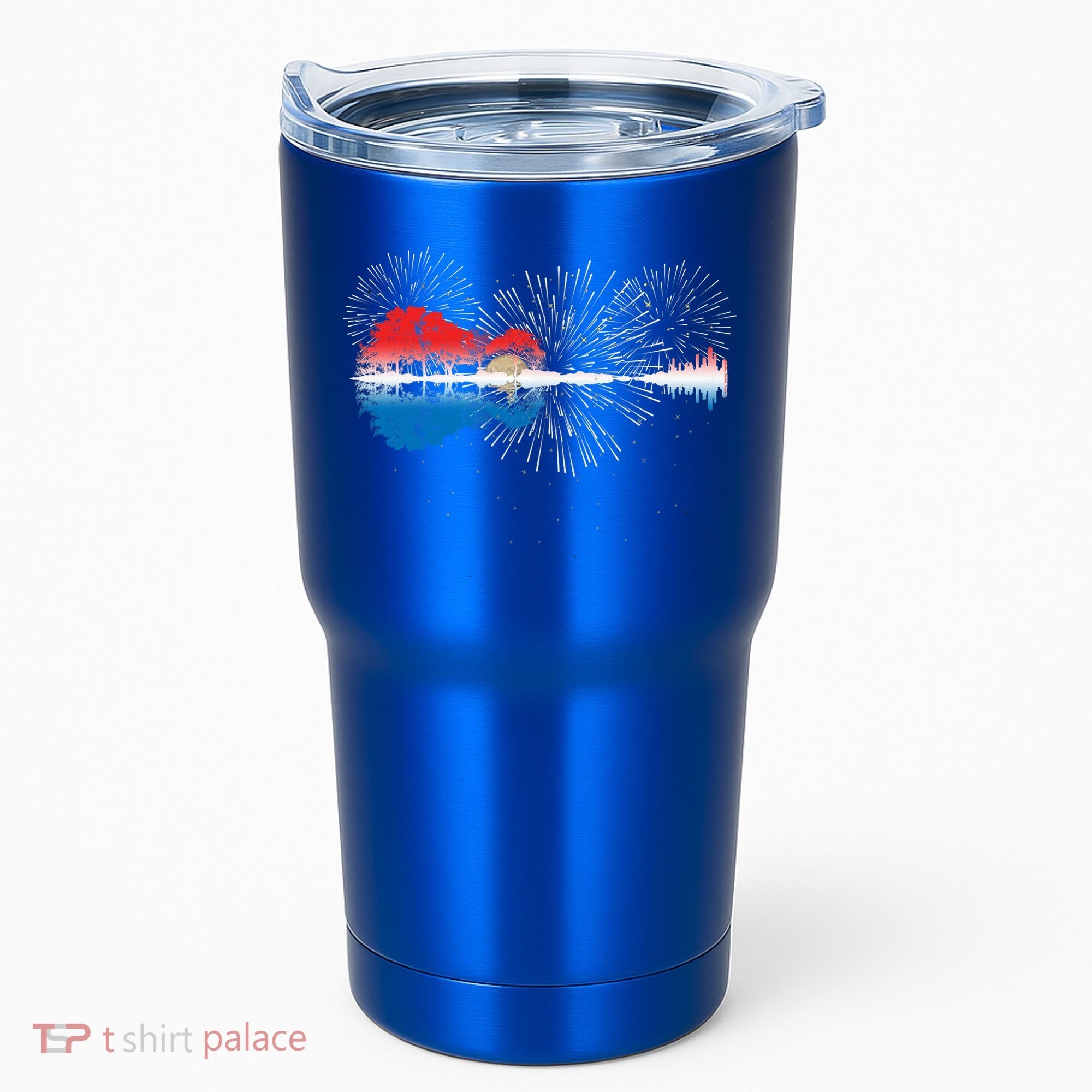 Patriotic Guitar Lake Reflections Night Sky 4th Of July Tumbler