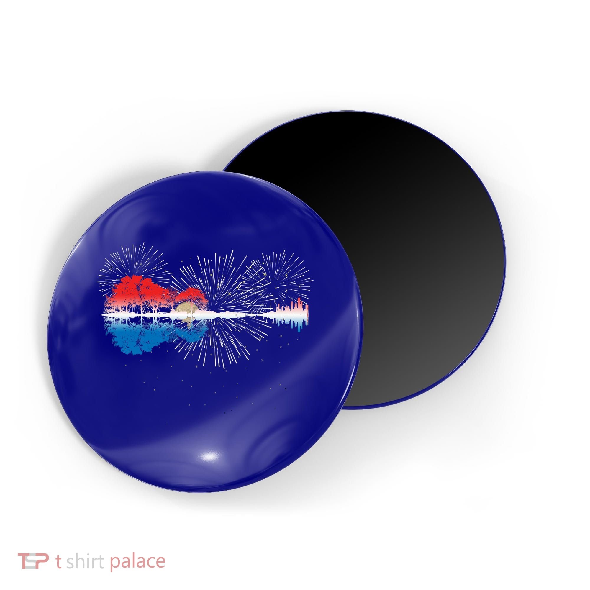 Patriotic Guitar Lake Reflections Night Sky 4th Of July Magnet