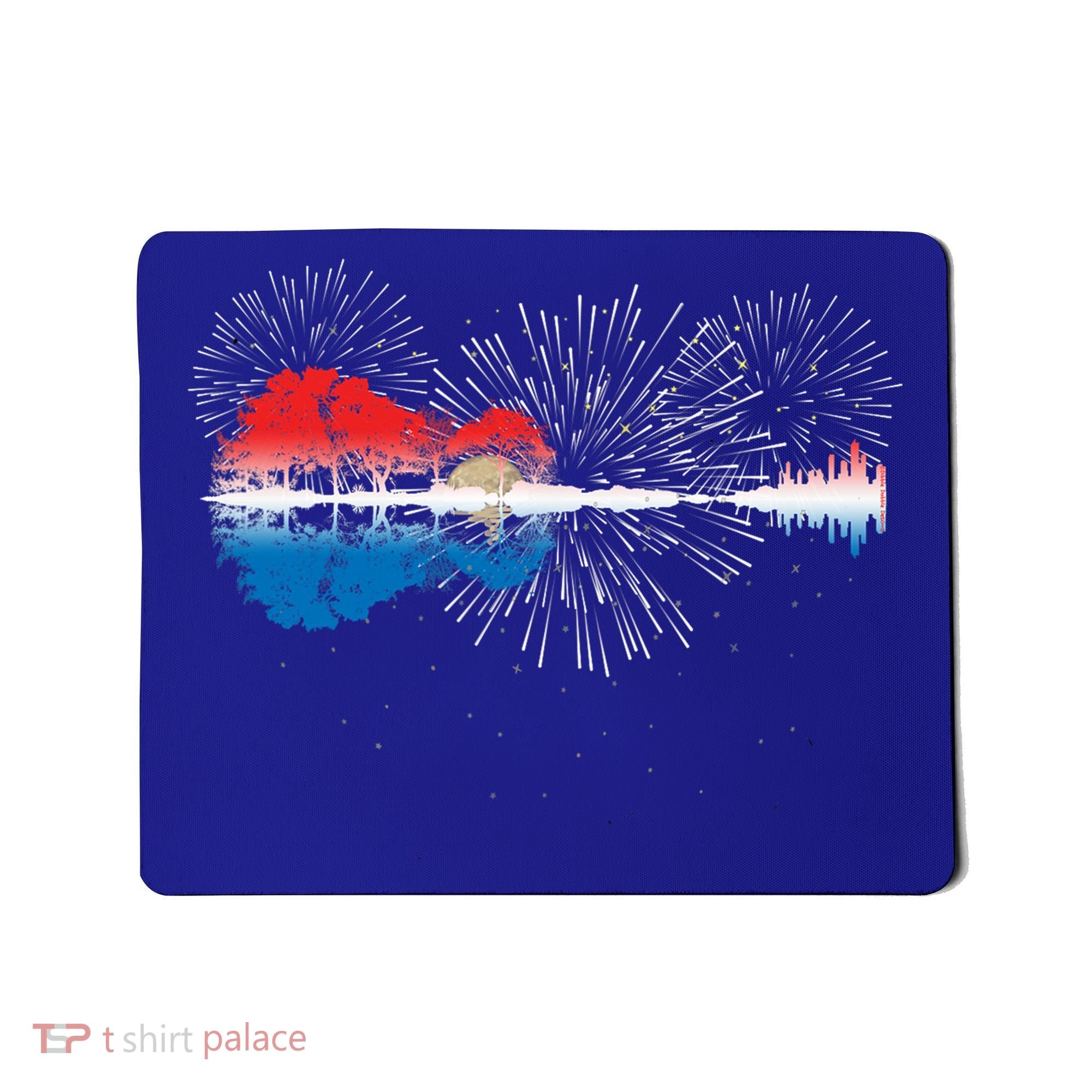 Patriotic Guitar Lake Reflections Night Sky 4th Of July Mousepad