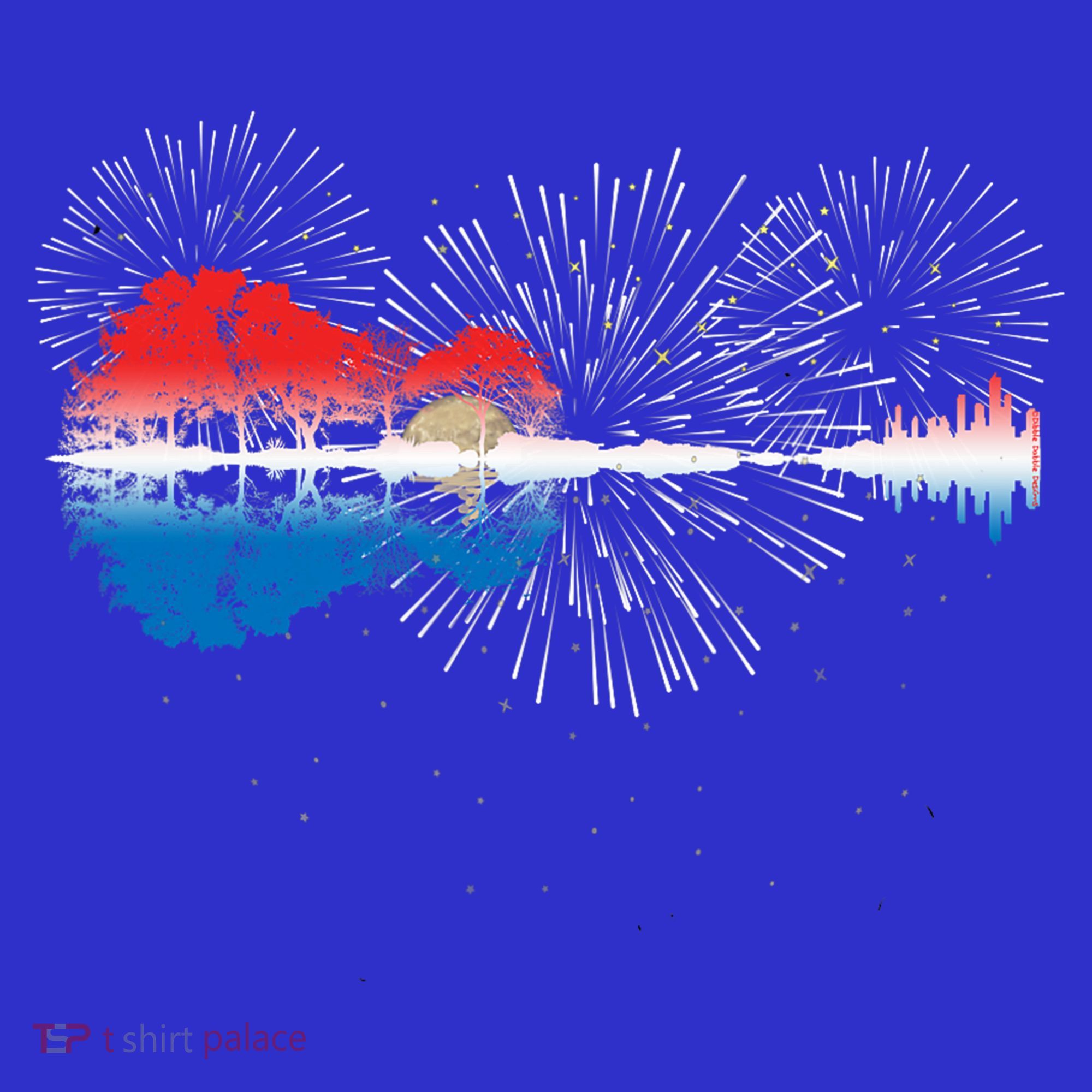 Patriotic Guitar Lake Reflections Night Sky 4th Of July Mousepad
