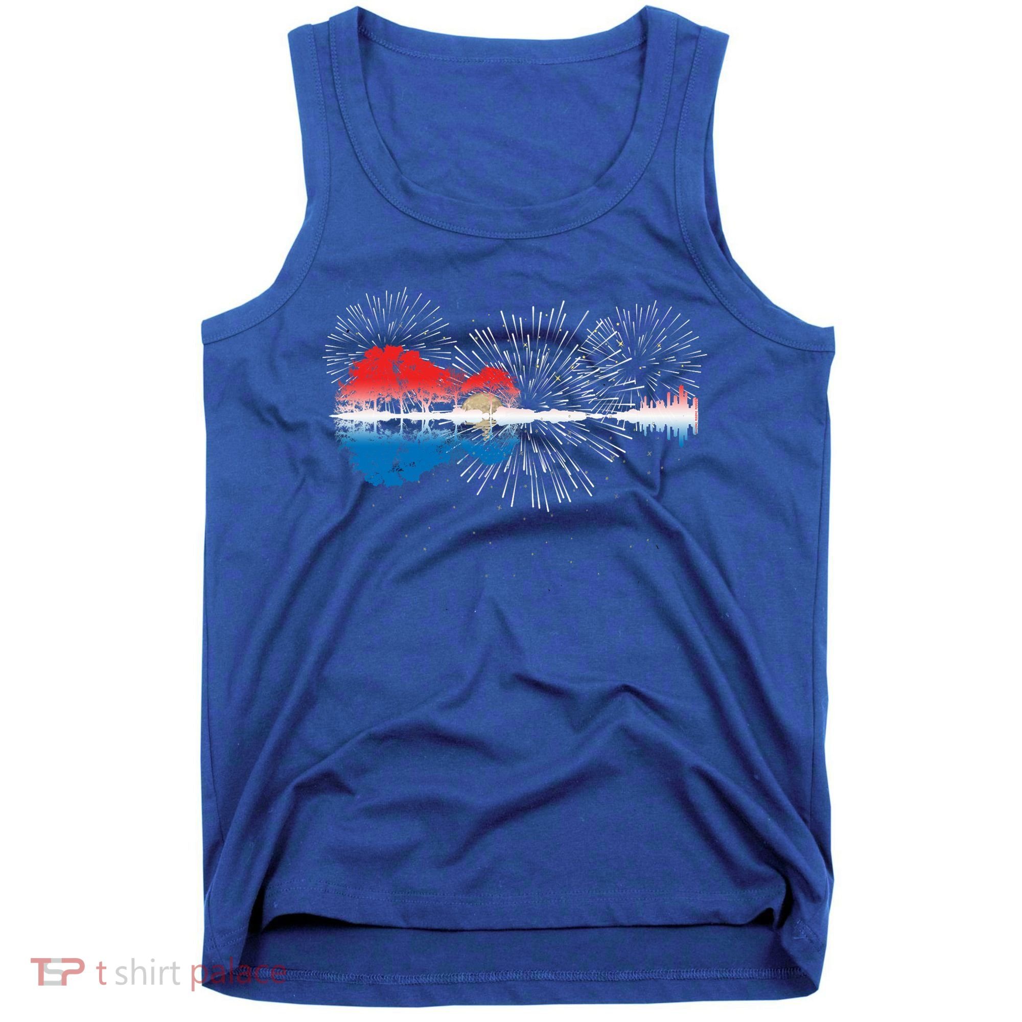Patriotic Guitar Lake Reflections Night Sky 4th Of July Tank Top