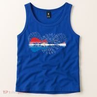 Patriotic Guitar Lake Reflections Night Sky 4th Of July Tank Top thumb 2