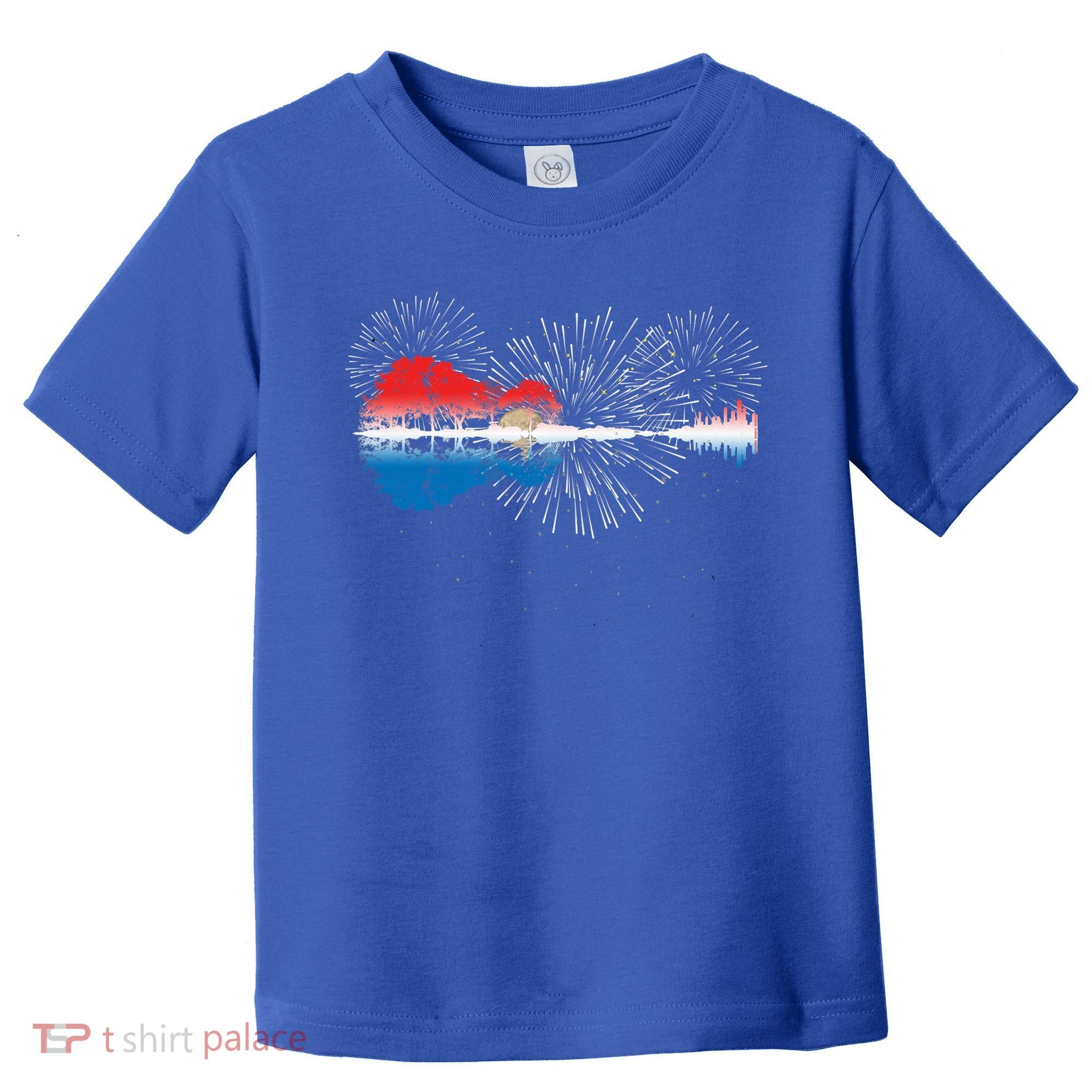 Patriotic Guitar Lake Reflections Night Sky 4th Of July Toddler T-Shirt