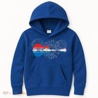 Patriotic Guitar Lake Reflections Night Sky 4th Of July Kids Hoodie thumb 0