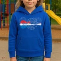 Patriotic Guitar Lake Reflections Night Sky 4th Of July Kids Hoodie thumb 3