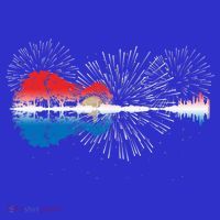 Patriotic Guitar Lake Reflections Night Sky 4th Of July Kids Long Sleeve Shirt thumb 2