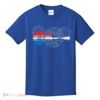 Patriotic Guitar Lake Reflections Night Sky 4th Of July Kids T-Shirt thumb 0
