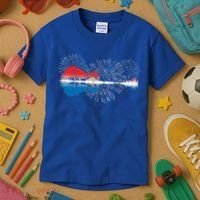 Patriotic Guitar Lake Reflections Night Sky 4th Of July Kids T-Shirt thumb 3