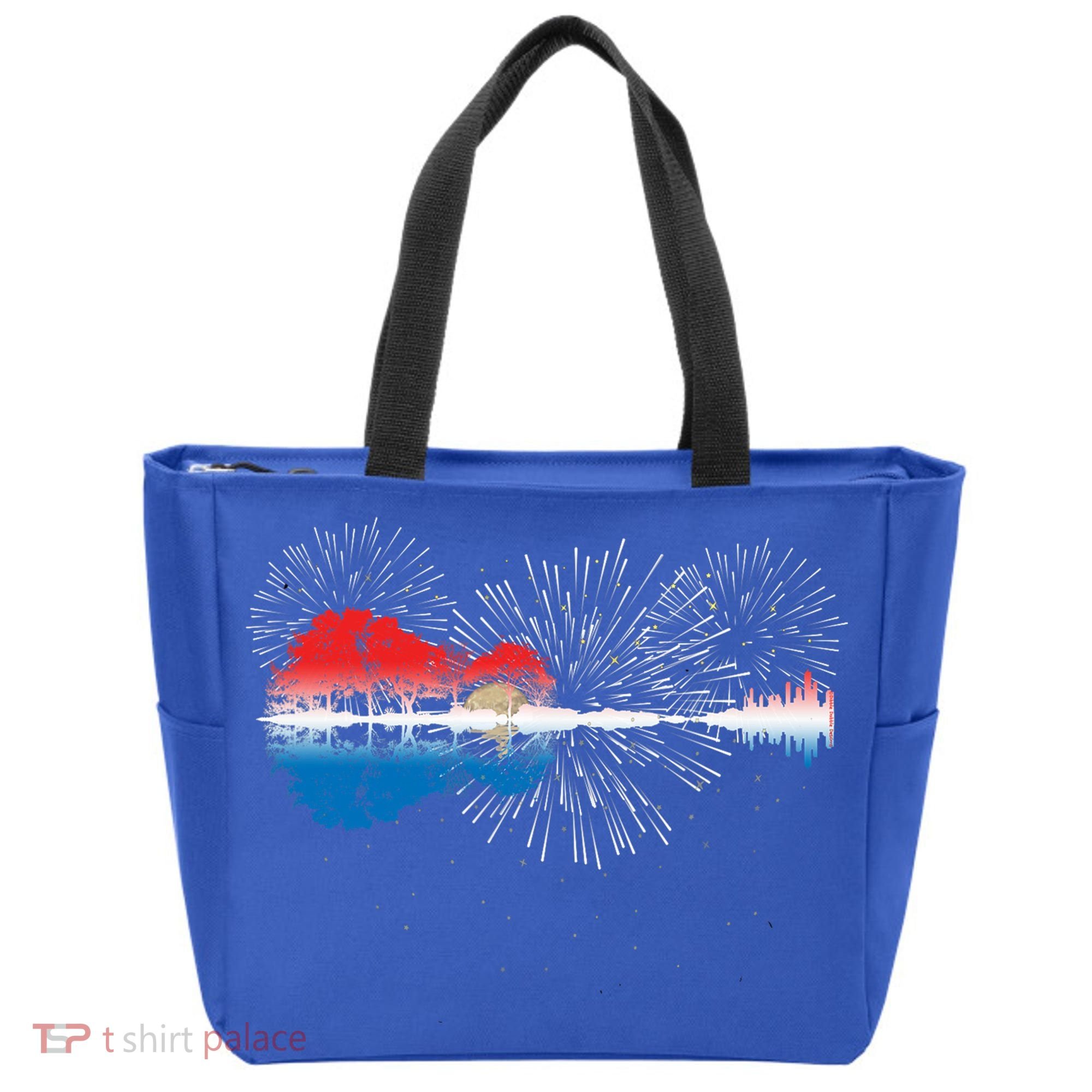 Patriotic Guitar Lake Reflections Night Sky 4th Of July Tote Bag