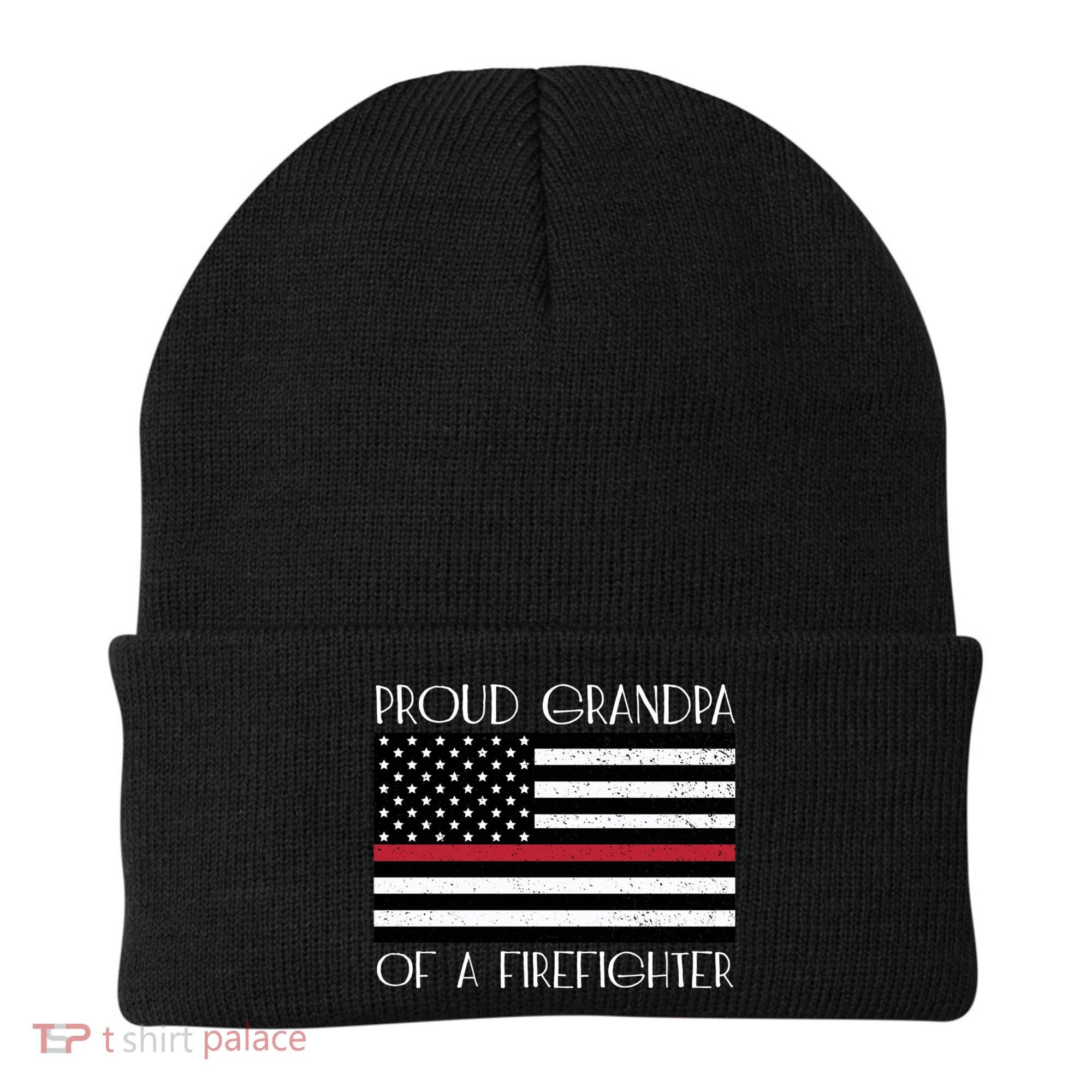 Proud Grandpa Of A Firefighter Thin Red Line American Flag Cute Gift Beanie