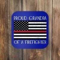 Proud Grandpa Of A Firefighter Thin Red Line American Flag Cute Gift Coaster thumb 0