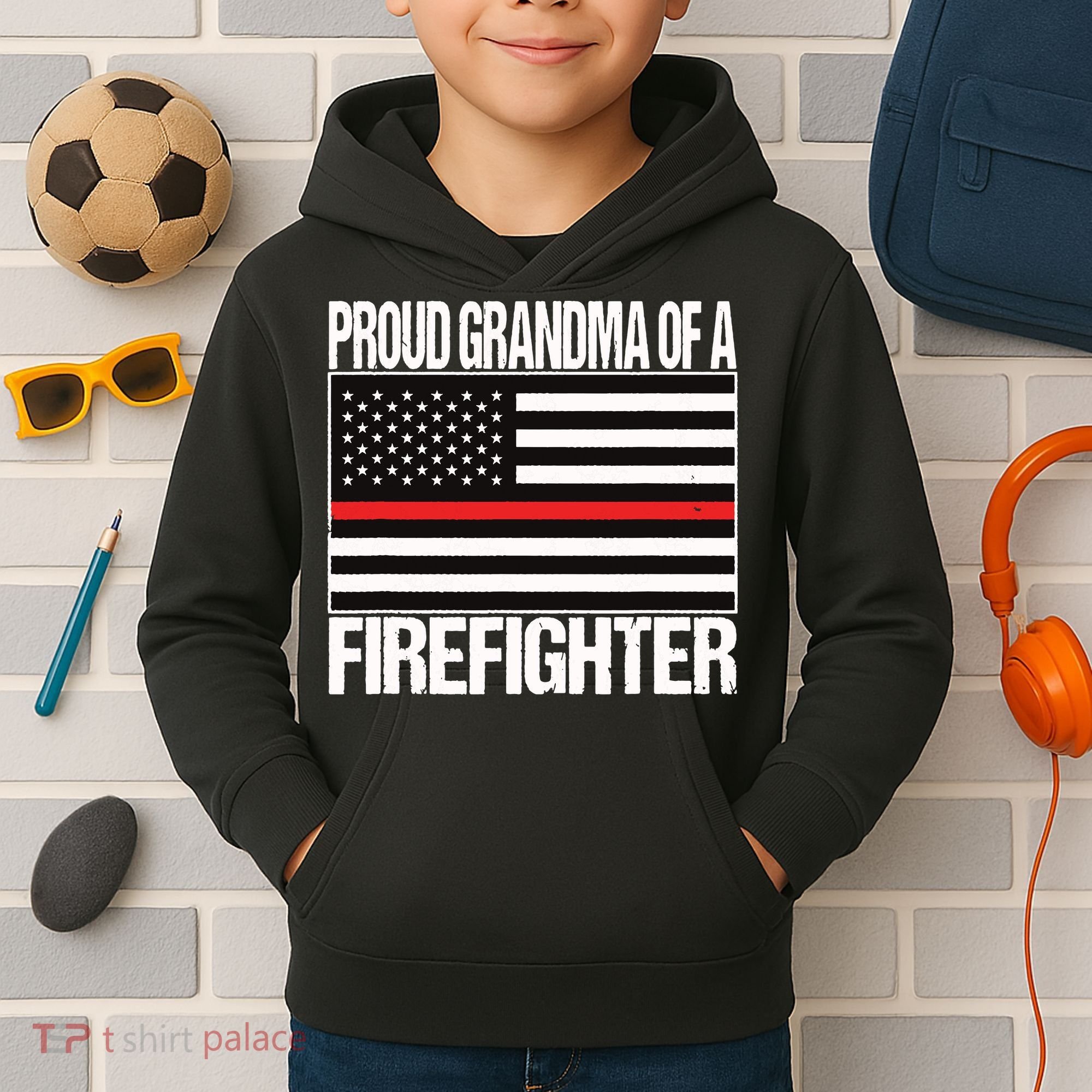 Proud Grandma Of A Firefighter Shirt Fireman Kids Hoodie