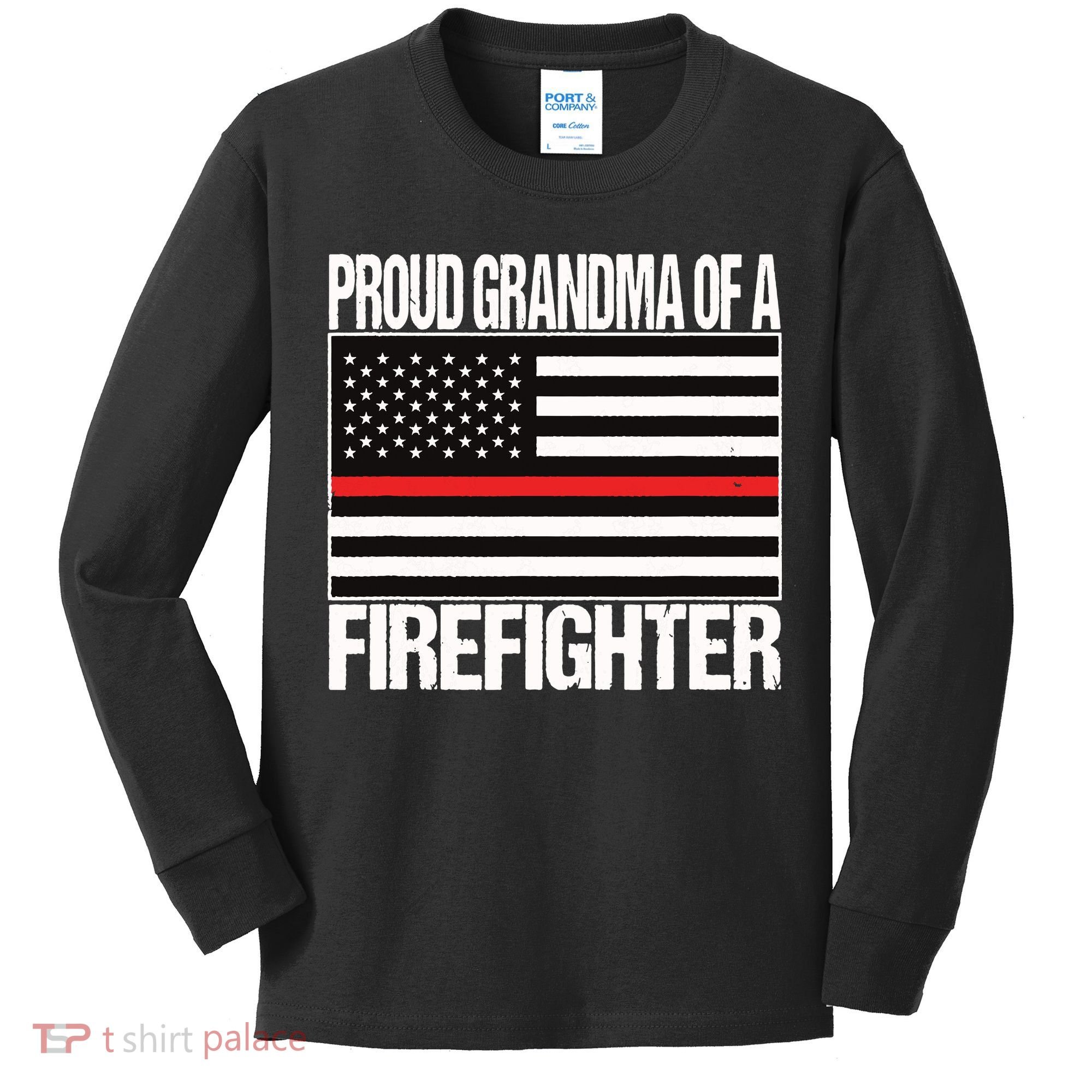 Proud Grandma Of A Firefighter Shirt Fireman Kids Long Sleeve Shirt