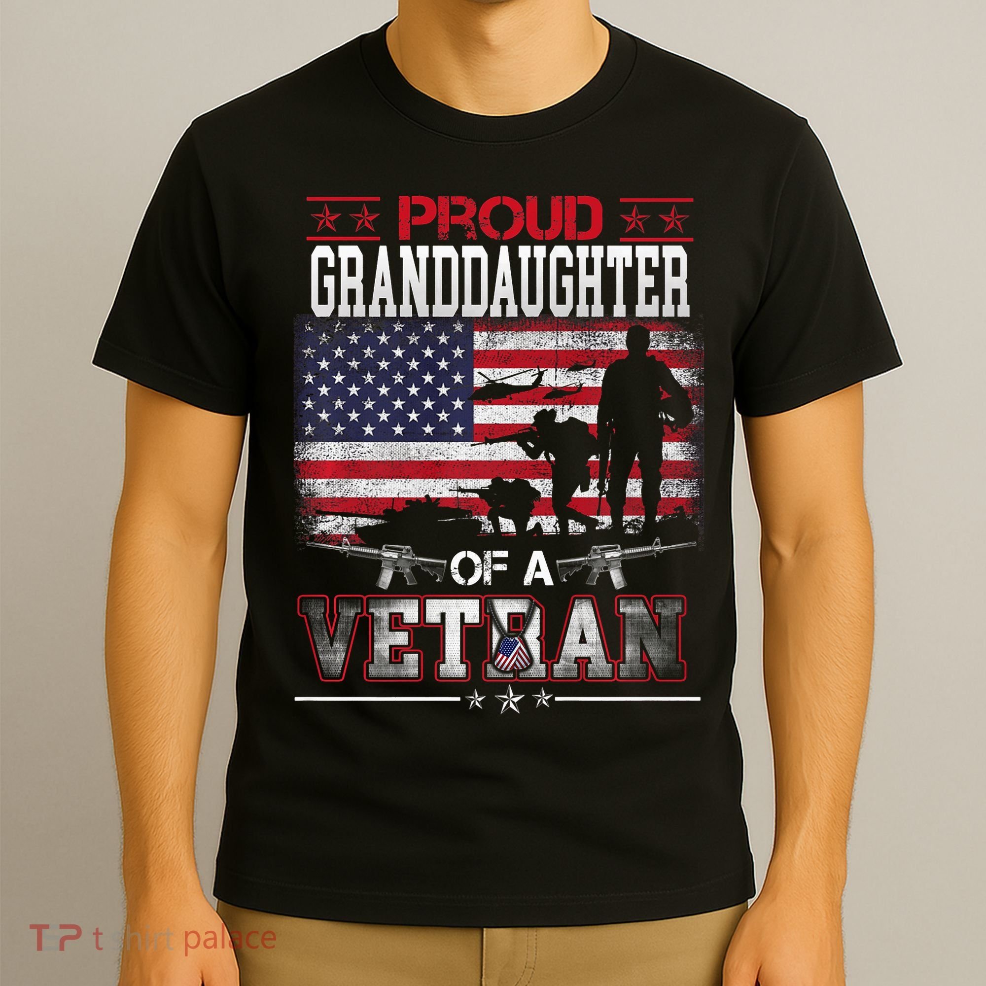 Proud Granddaughter Of A Veteran Flag Military Veterans Day T-Shirt