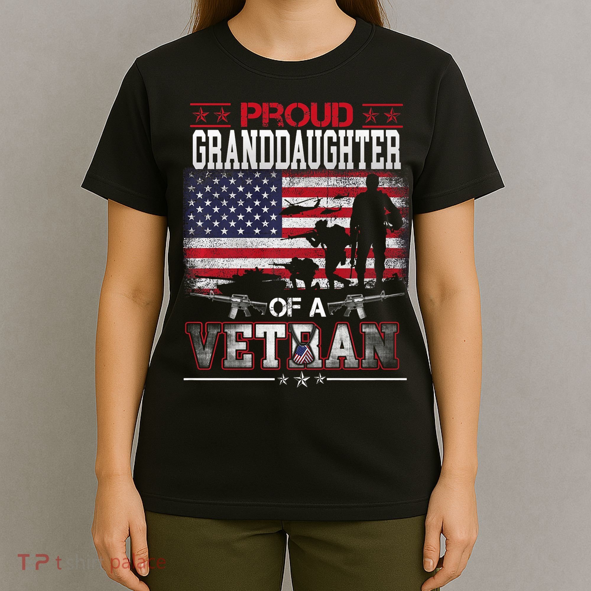 Proud Granddaughter Of A Veteran Flag Military Veterans Day T-Shirt