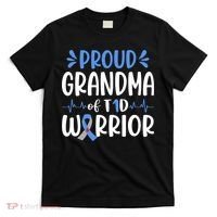 Proud Grandma Of T1D Warrior Diabetes Awareness Blue Ribbon T-Shirt thumb 0