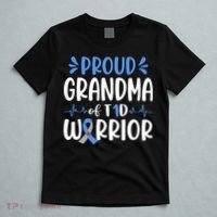 Proud Grandma Of T1D Warrior Diabetes Awareness Blue Ribbon T-Shirt thumb 5