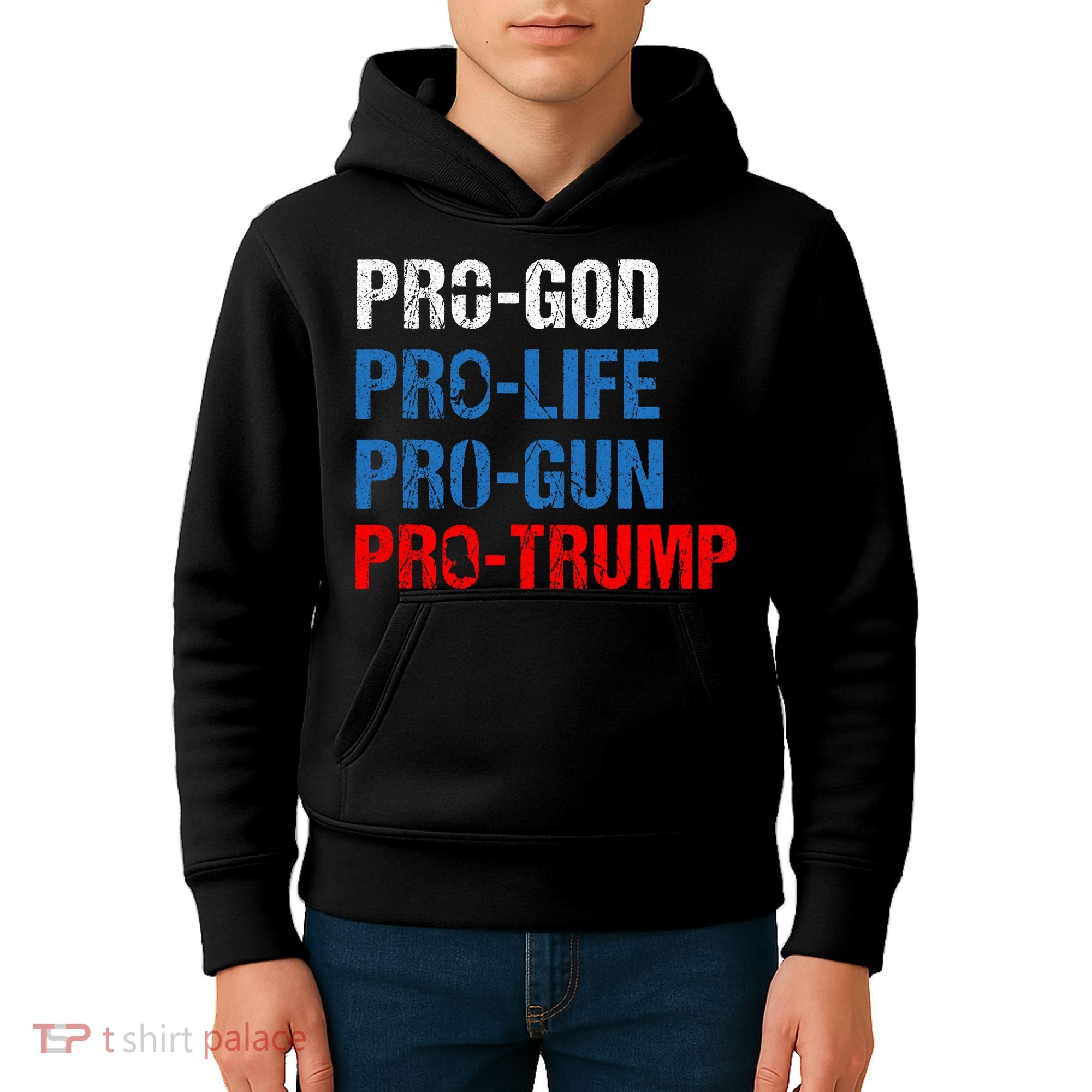 Pro God Pro Life Pro Gun Pro Trump Patriotic Kids Hoodie