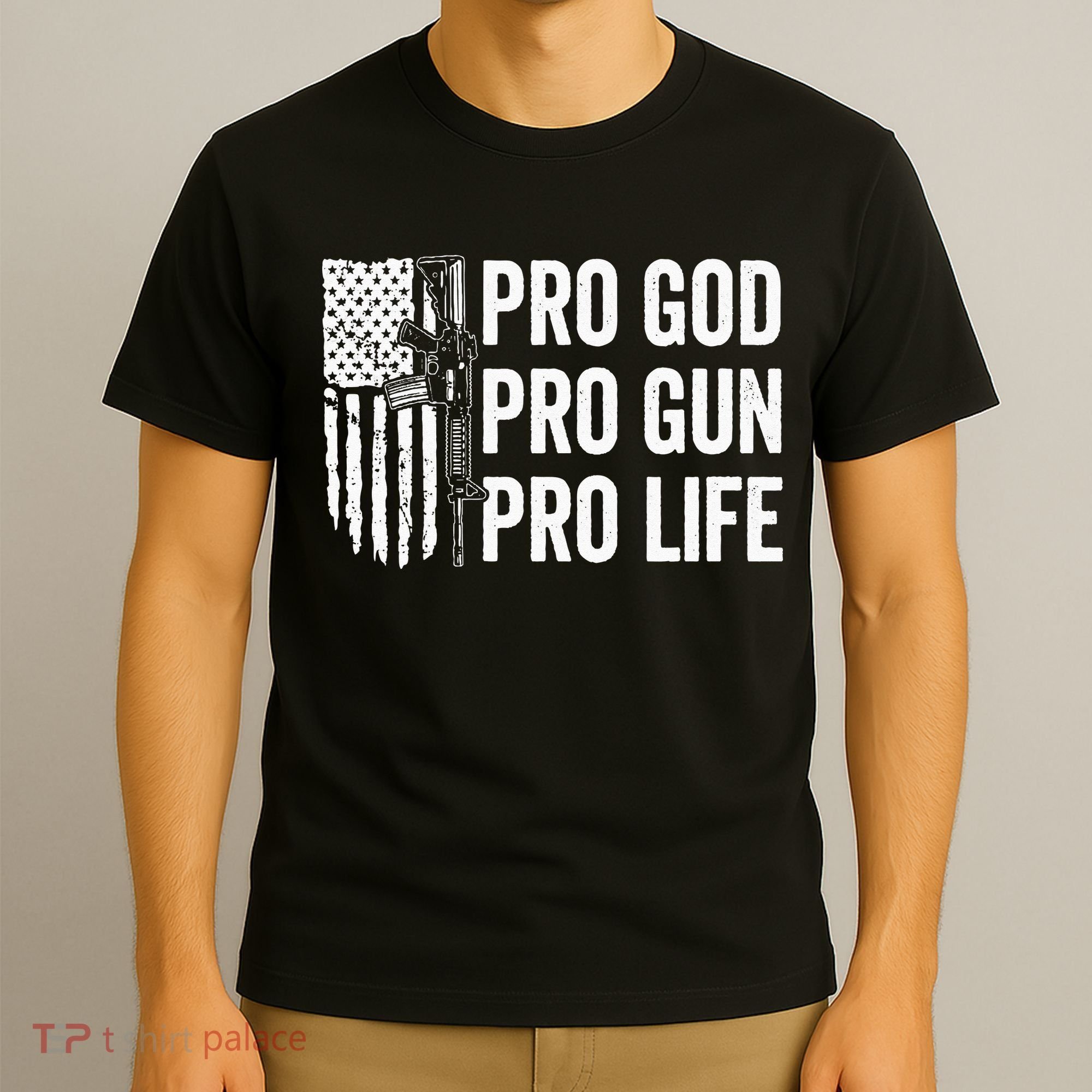 Pro God Pro Gun Pro Life USA Christian Guns Owner Flag T-Shirt