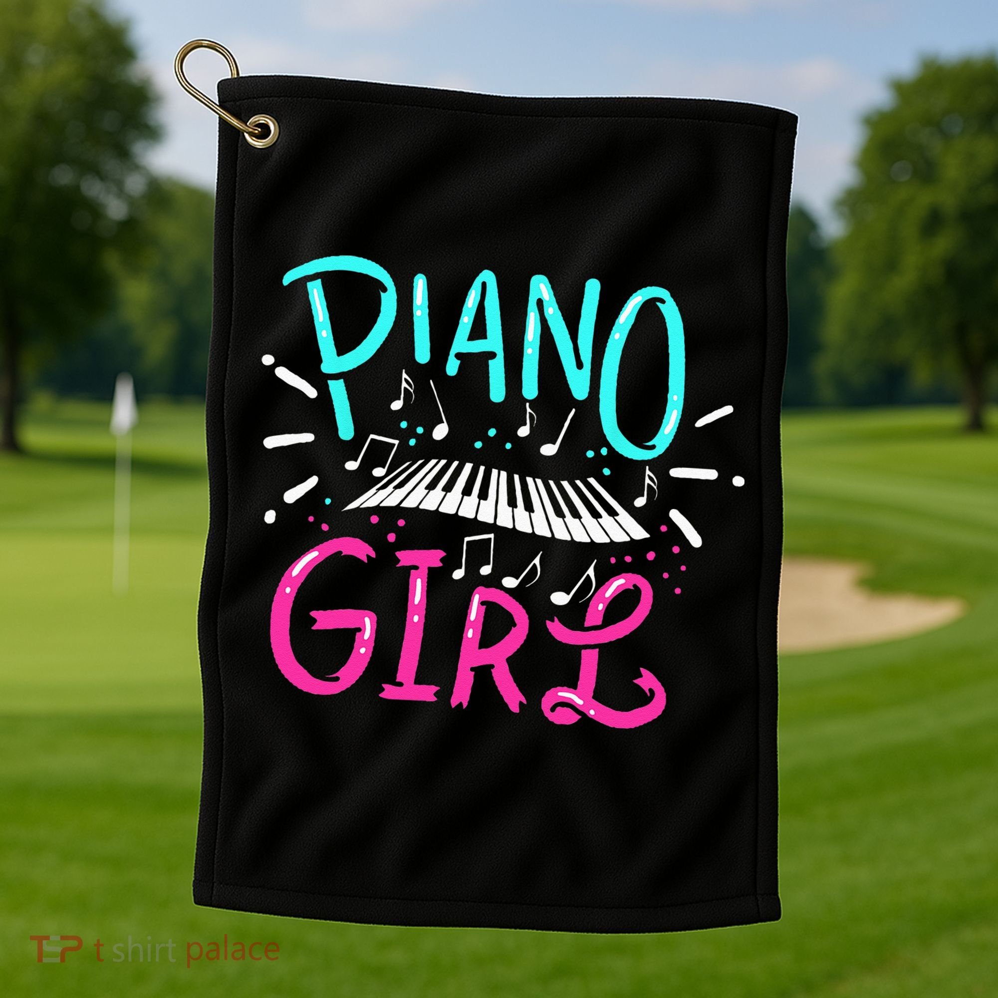 Piano Girl Pianist Music Notes Gift Golf Towel