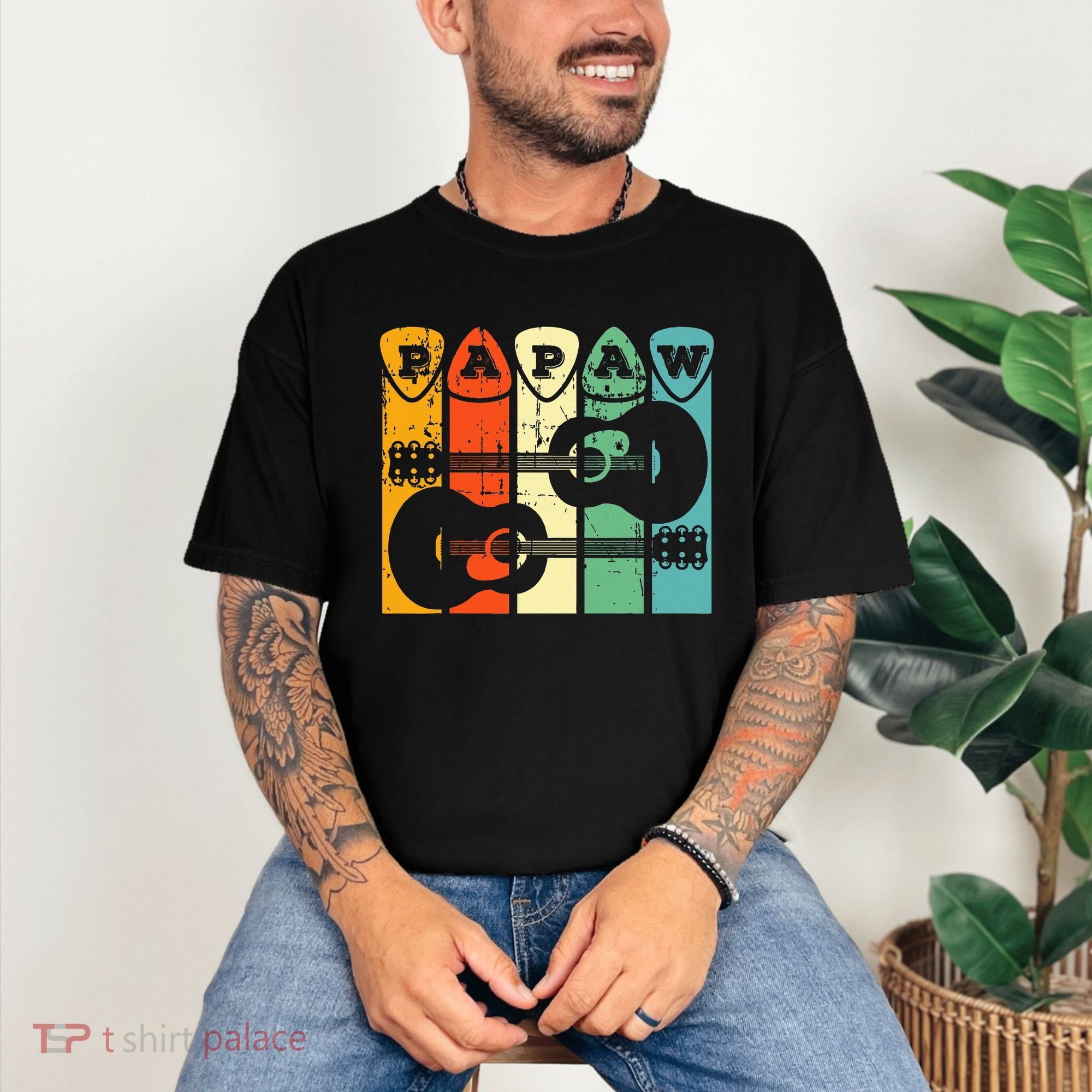 Papaw Guitar Pick Gift Guitar Player Grandpa Retro Guitarist Comfort Colors T-Shirt