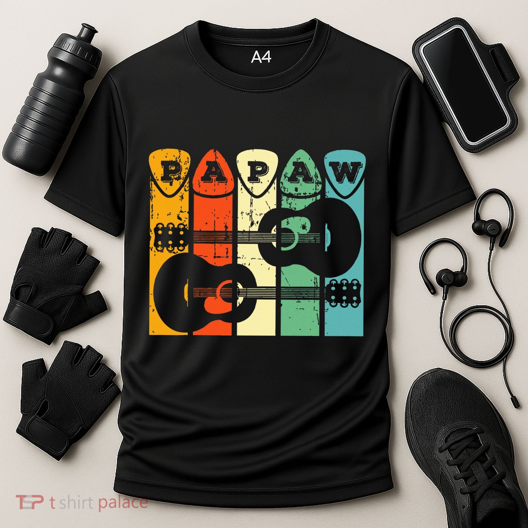 Papaw Guitar Pick Gift Guitar Player Grandpa Retro Guitarist Cooling Performance Crew T-Shirt