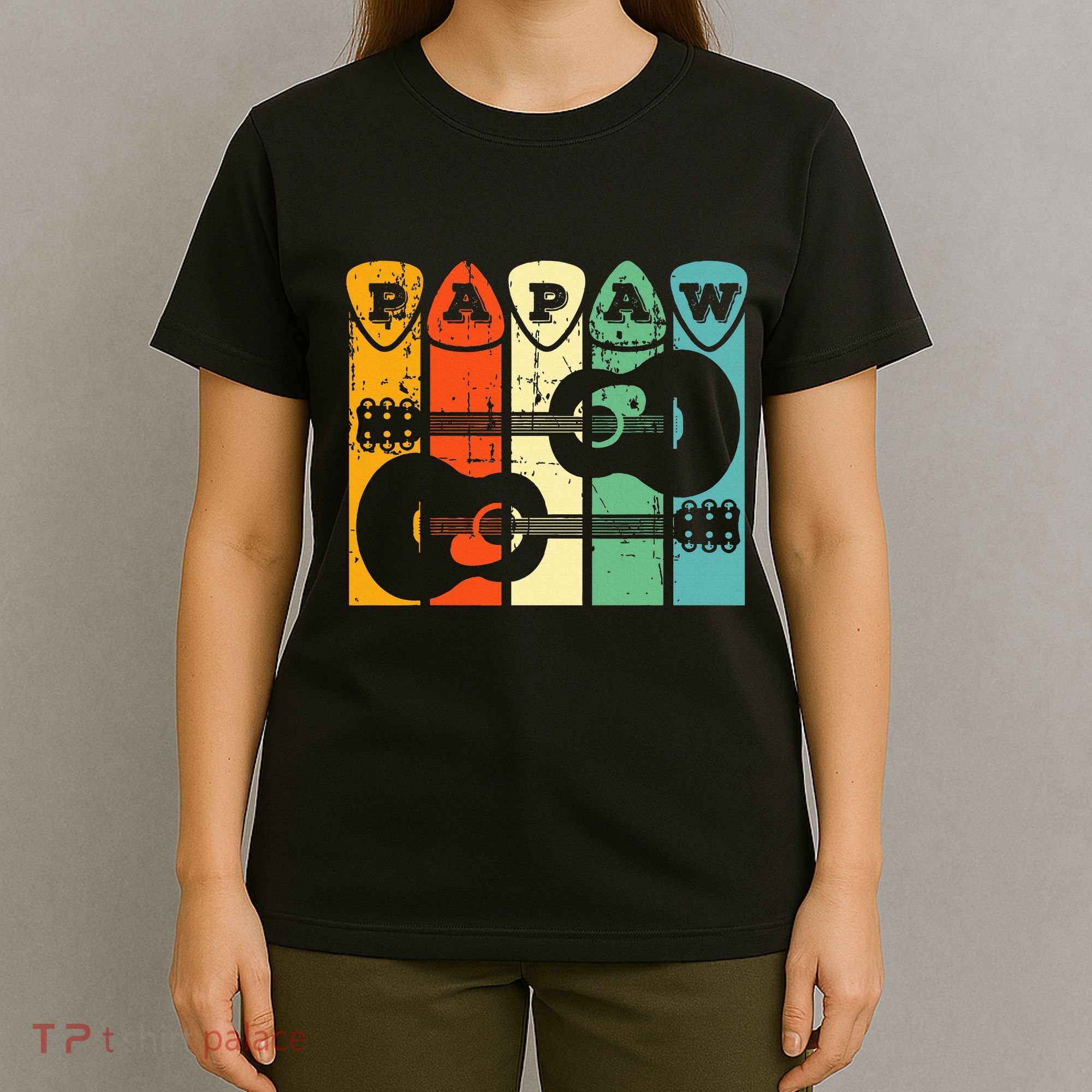 Papaw Guitar Pick Gift Guitar Player Grandpa Retro Guitarist T-Shirt