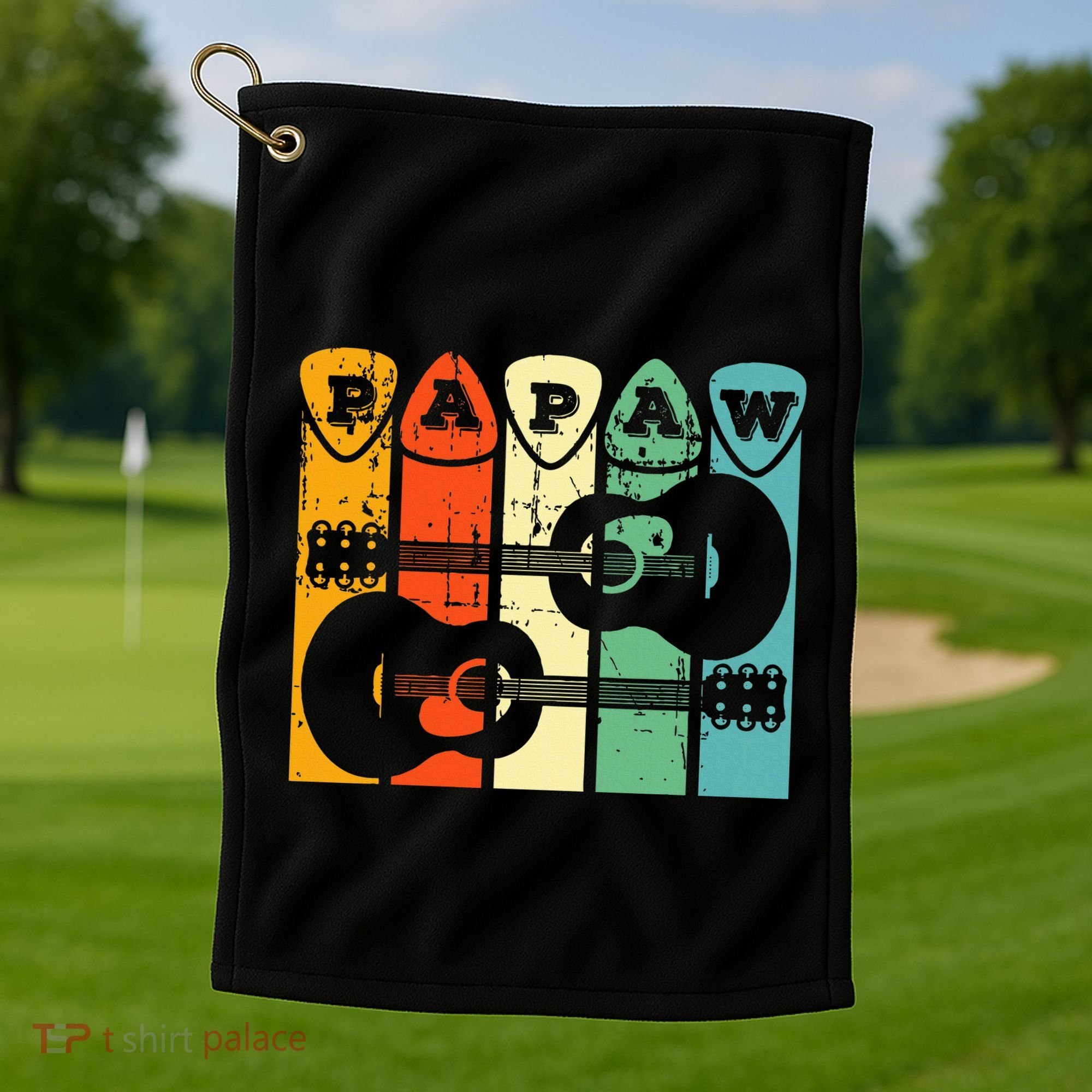 Papaw Guitar Pick Gift Guitar Player Grandpa Retro Guitarist Golf Towel