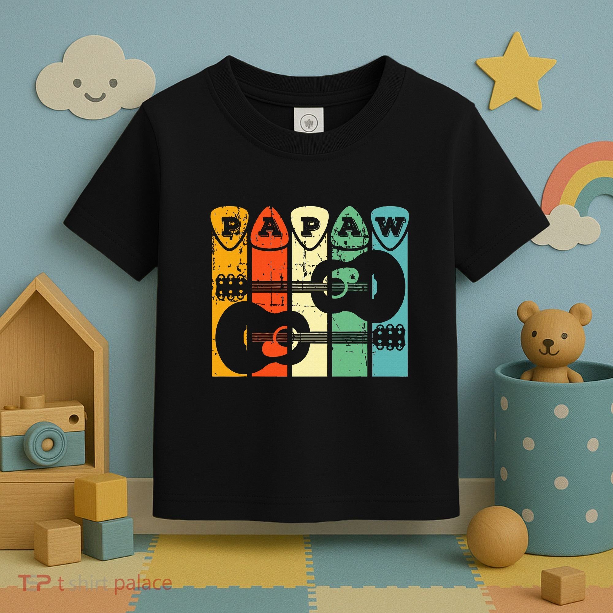 Papaw Guitar Pick Gift Guitar Player Grandpa Retro Guitarist Toddler T-Shirt