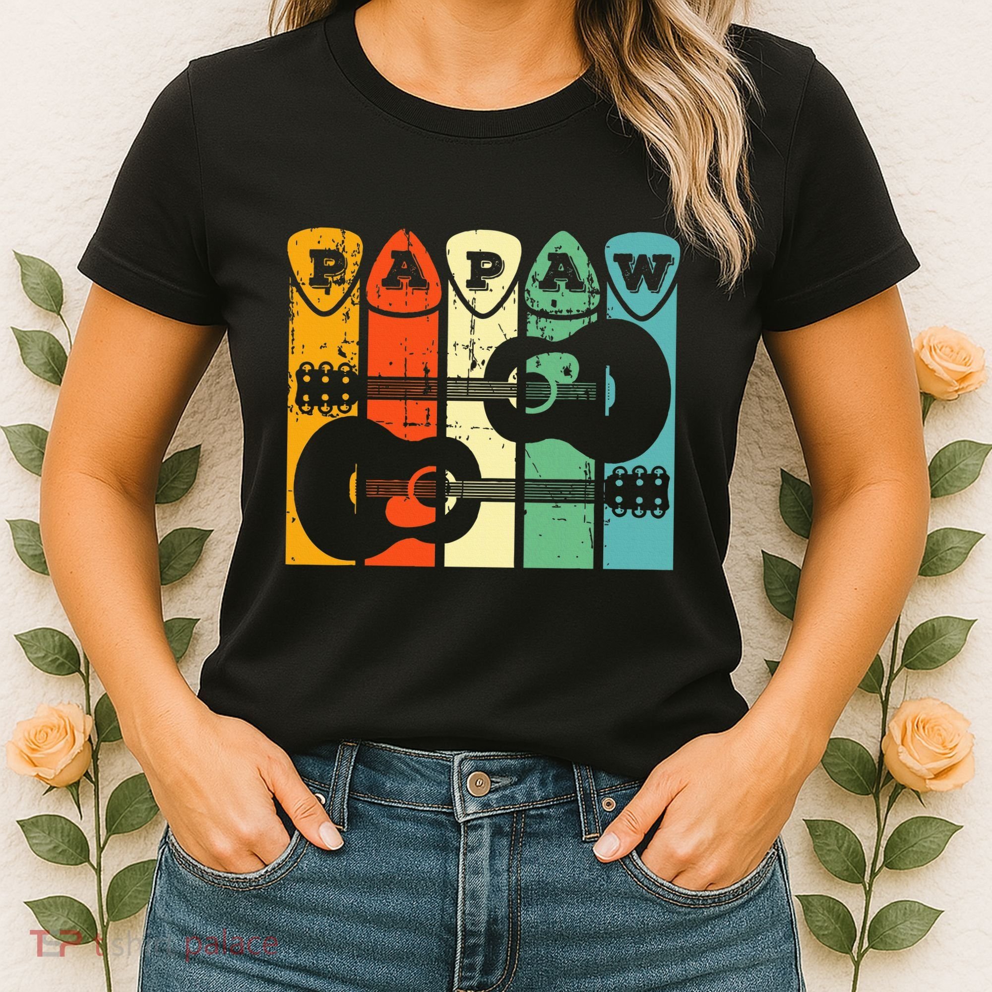 Papaw Guitar Pick Gift Guitar Player Grandpa Retro Guitarist Women's T-Shirt
