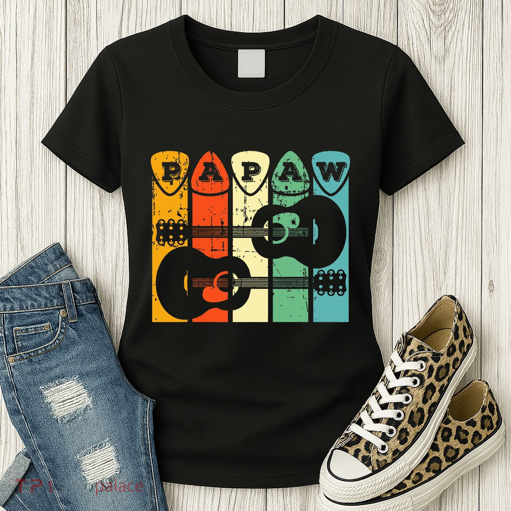 Papaw Guitar Pick Gift Guitar Player Grandpa Retro Guitarist Women's T-Shirt