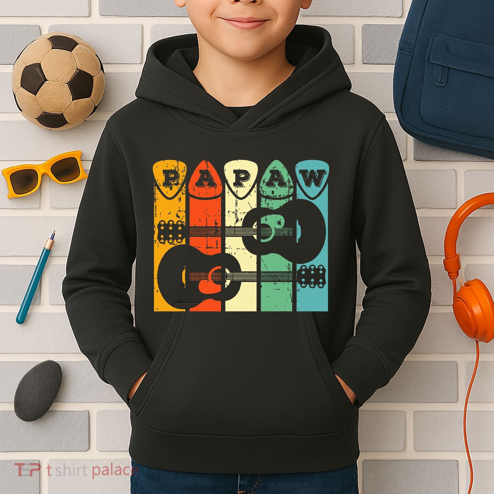 Papaw Guitar Pick Gift Guitar Player Grandpa Retro Guitarist Kids Hoodie