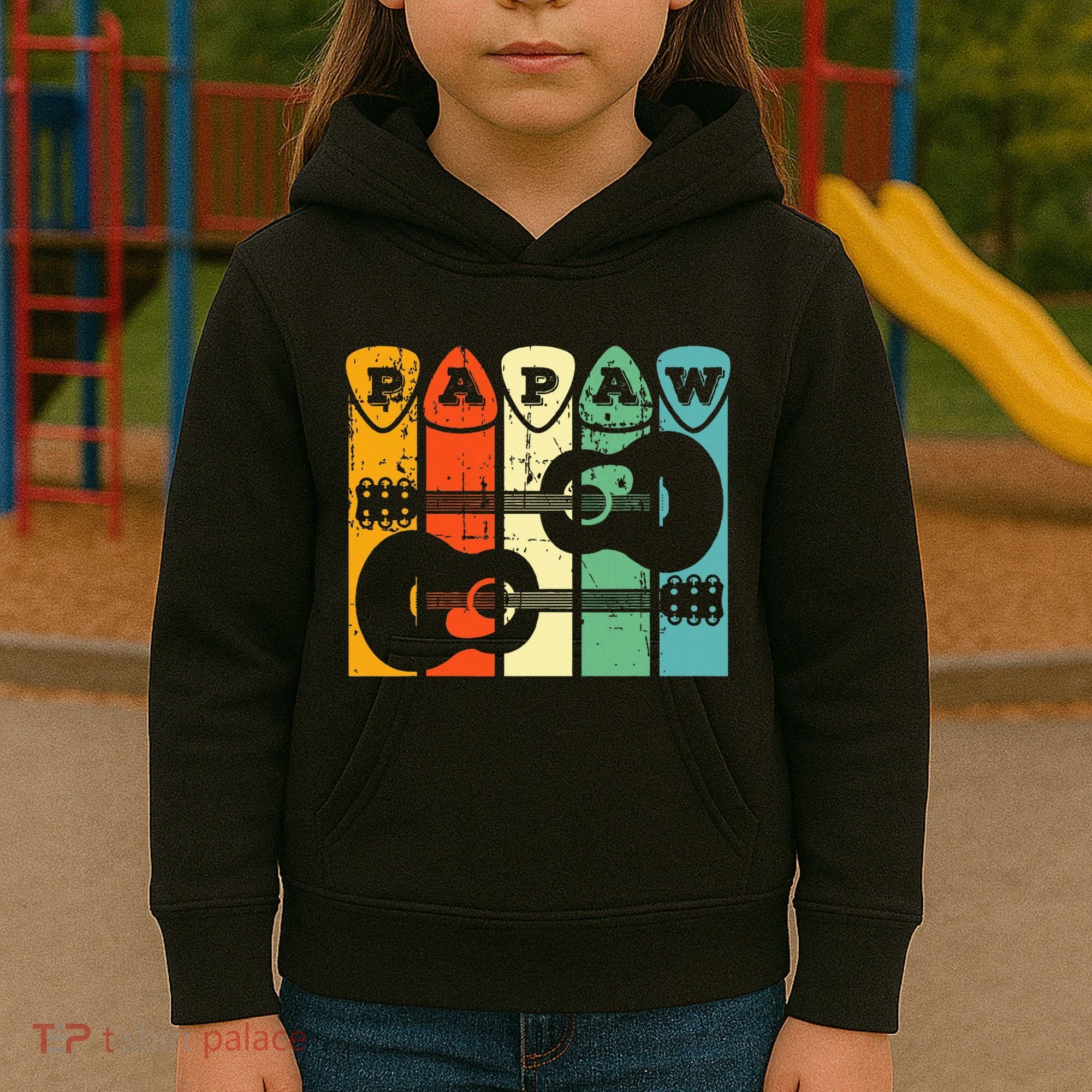 Papaw Guitar Pick Gift Guitar Player Grandpa Retro Guitarist Kids Hoodie