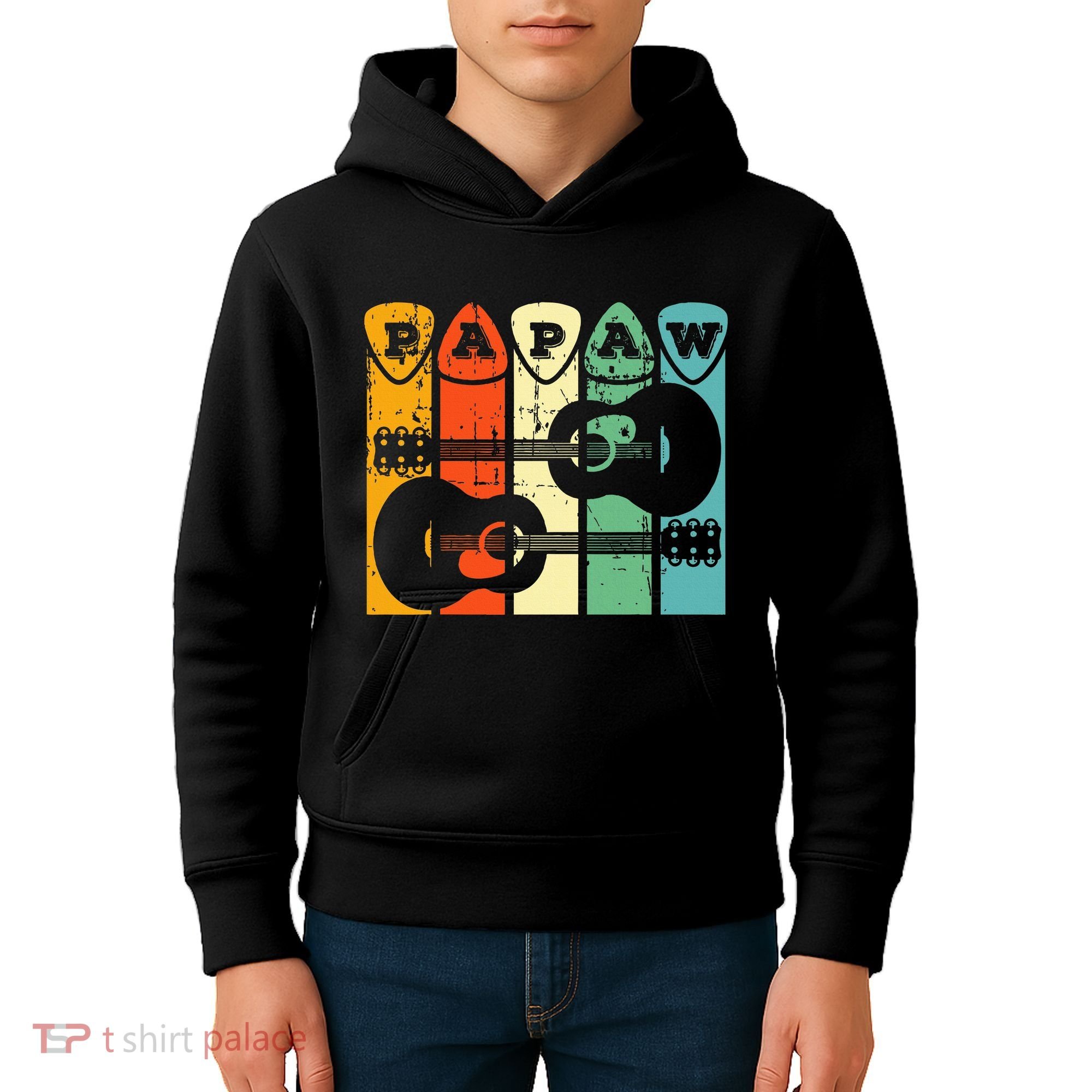 Papaw Guitar Pick Gift Guitar Player Grandpa Retro Guitarist Kids Hoodie
