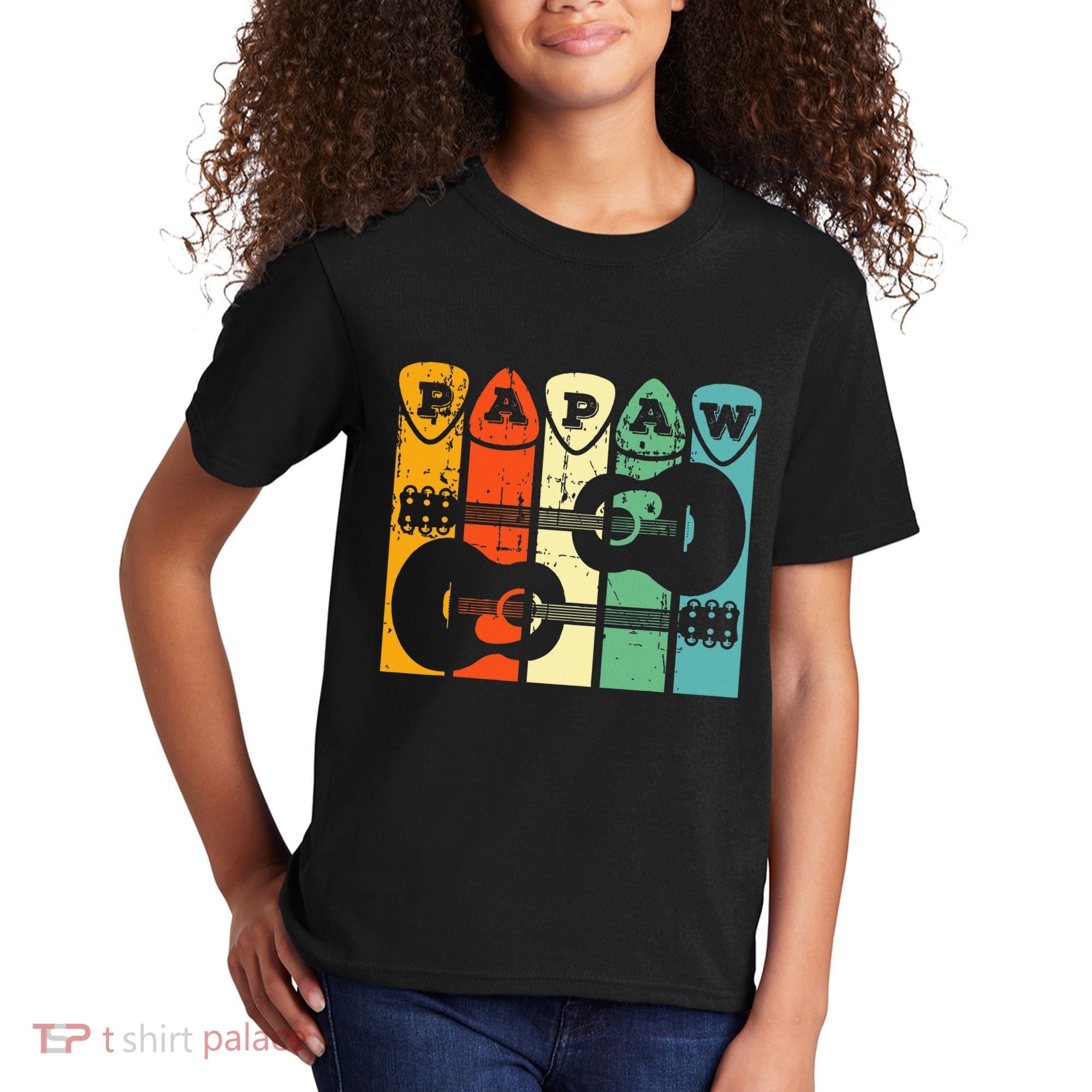 Papaw Guitar Pick Gift Guitar Player Grandpa Retro Guitarist Kids T-Shirt
