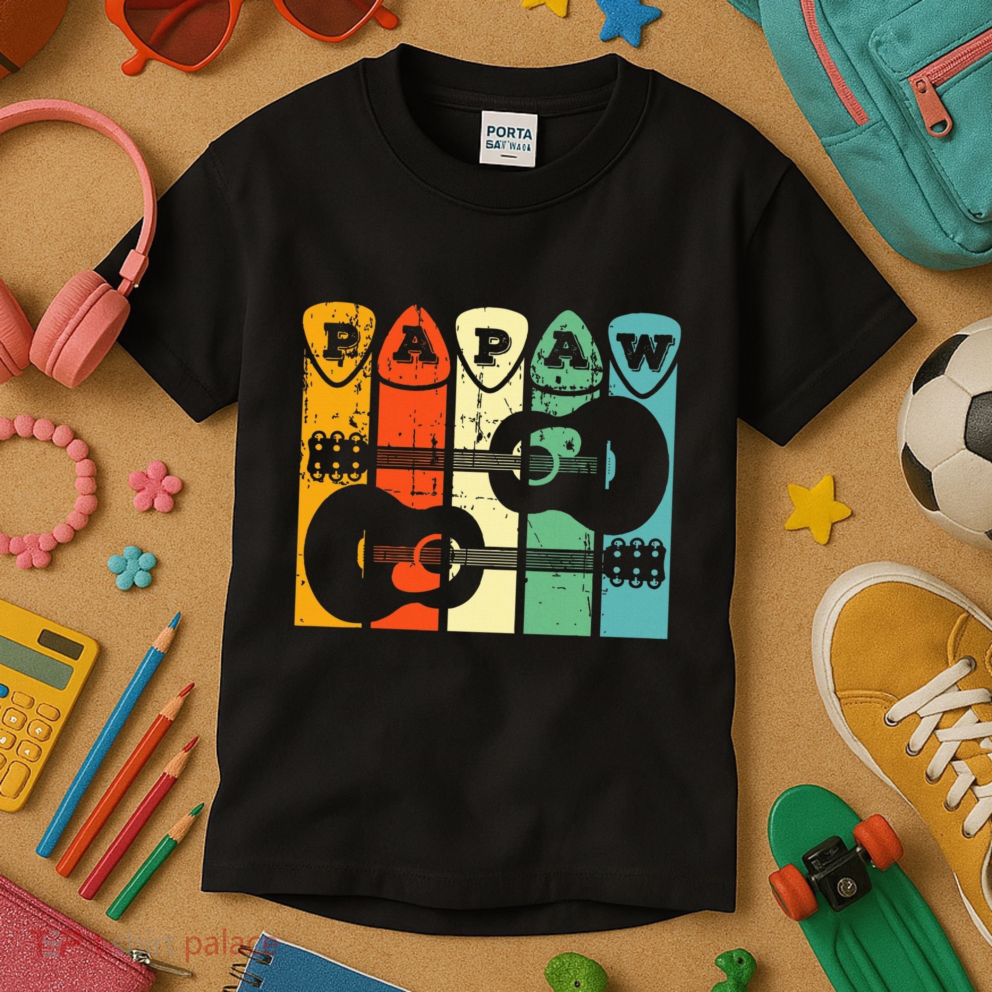 Papaw Guitar Pick Gift Guitar Player Grandpa Retro Guitarist Kids T-Shirt