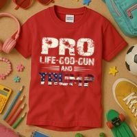 Pro God Pro Gun Pro Life Pro Trump Kids T-Shirt thumb 3