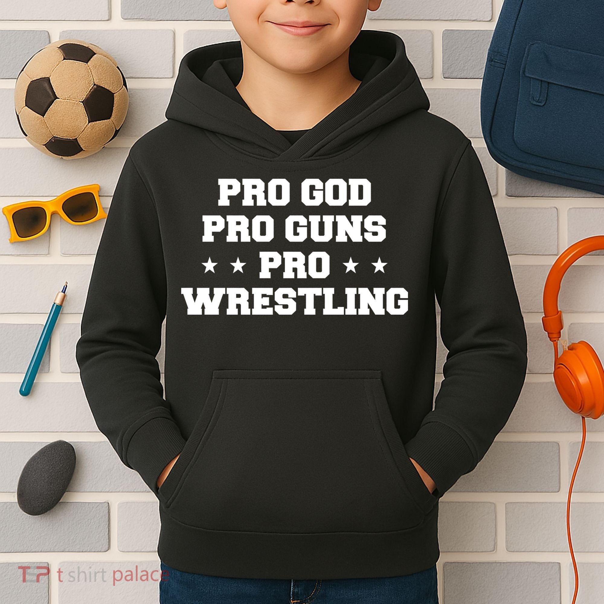 Pro God Pro Guns Pro Wrestling Kids Hoodie