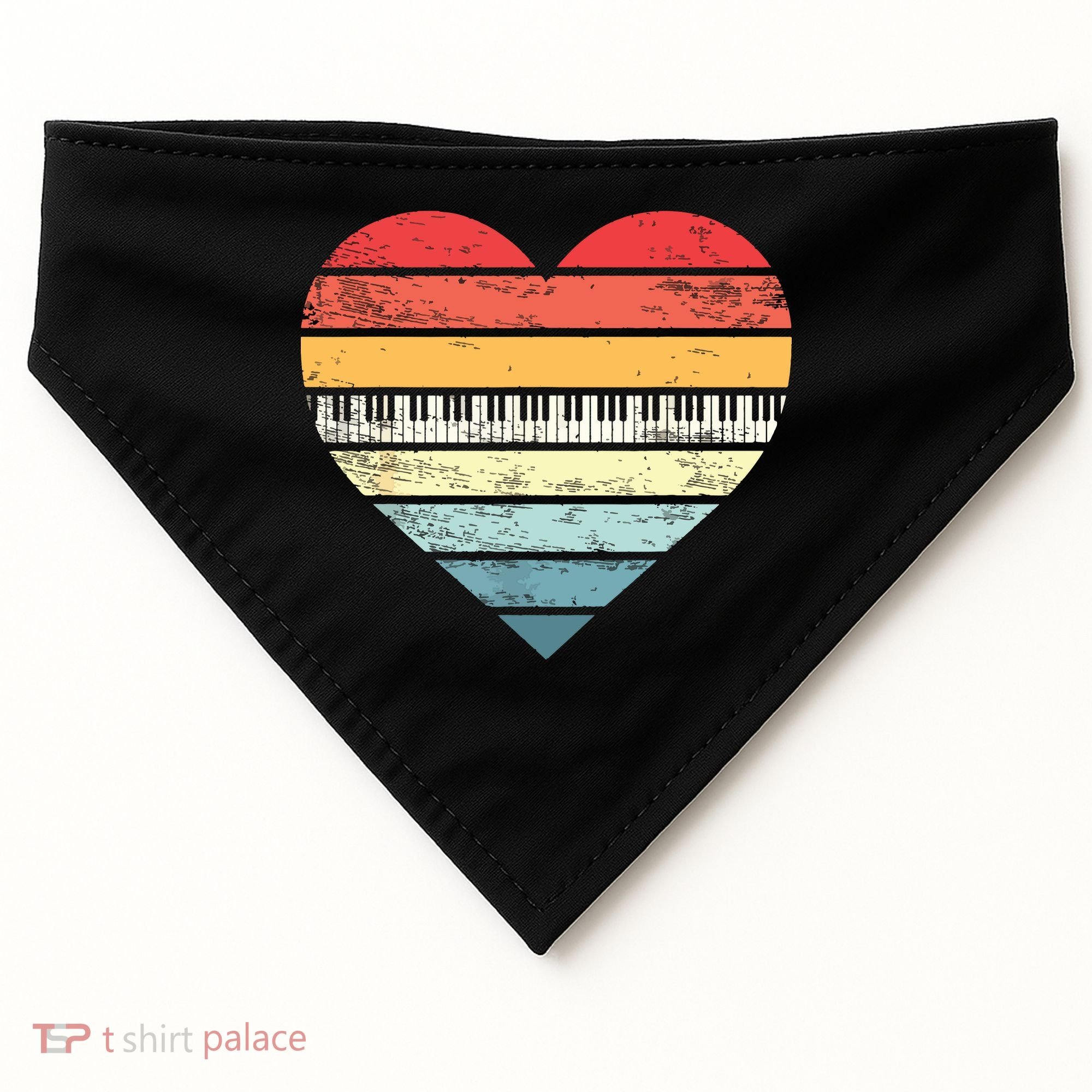 Pianist Gifts Retro Sunset Piano Keyboard Player Teacher USA-Made Doggie Bandana