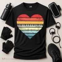 Pianist Gifts Retro Sunset Piano Keyboard Player Teacher Cooling Performance Crew T-Shirt thumb 3