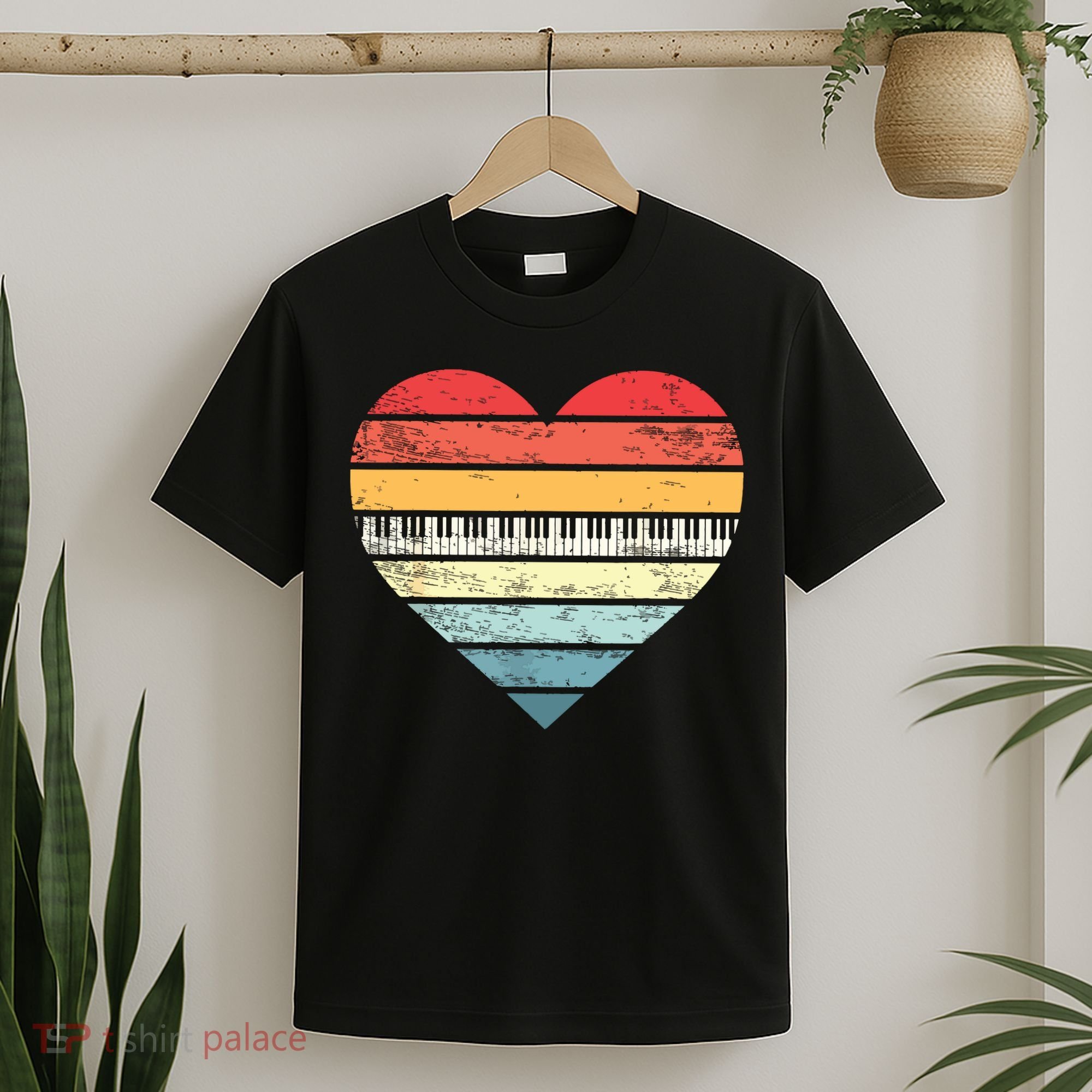 Pianist Gifts Retro Sunset Piano Keyboard Player Teacher T-Shirt