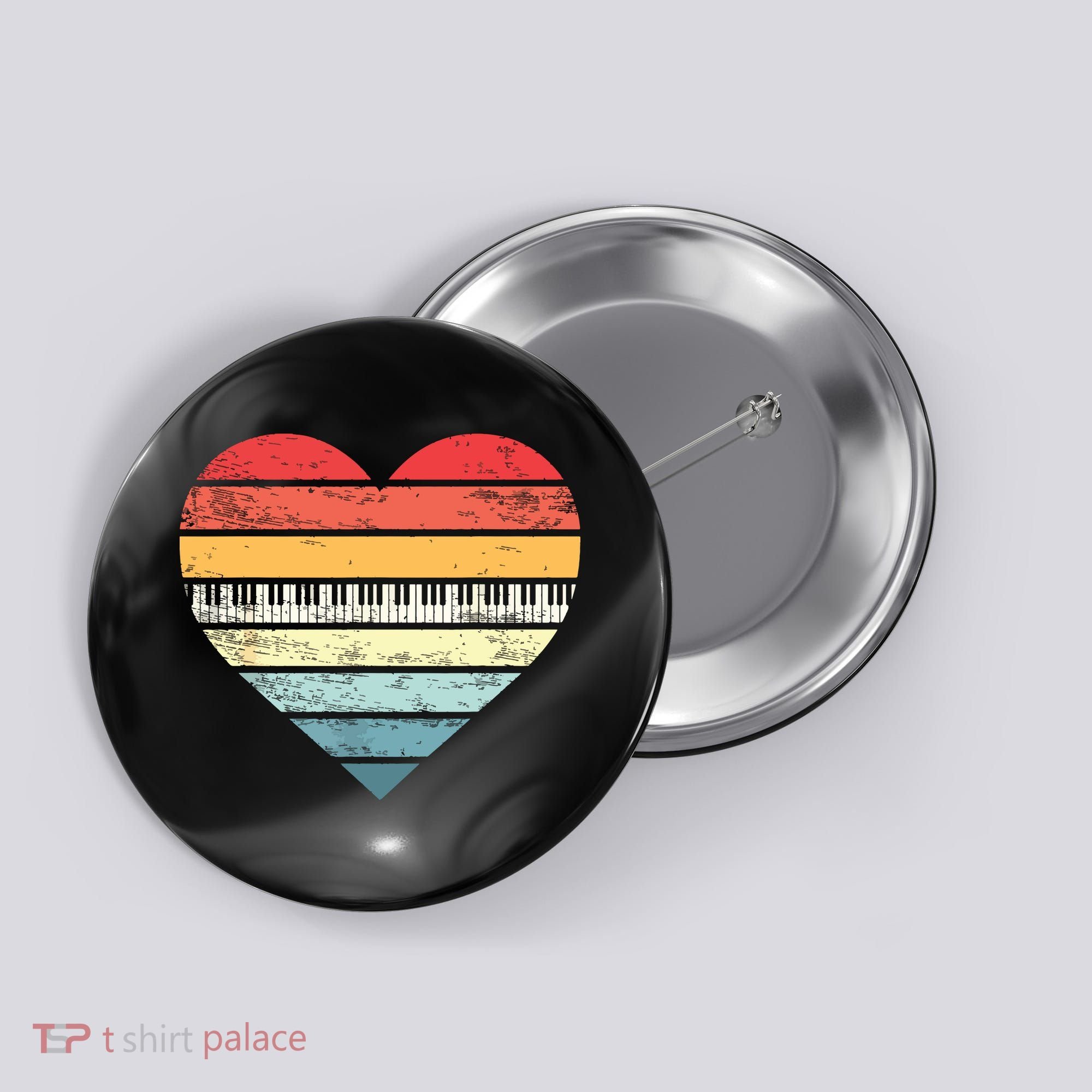 Pianist Gifts Retro Sunset Piano Keyboard Player Teacher Button